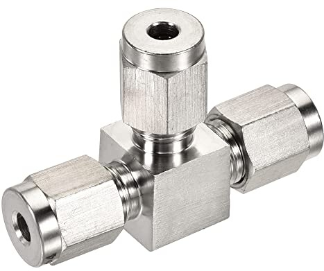 sourcing map Accesorios de compresión de línea de aire de conexión rápida, acero inoxidable 304, tubo OD de 4 mm, 3 vías, tipo T, conector divisor de unión