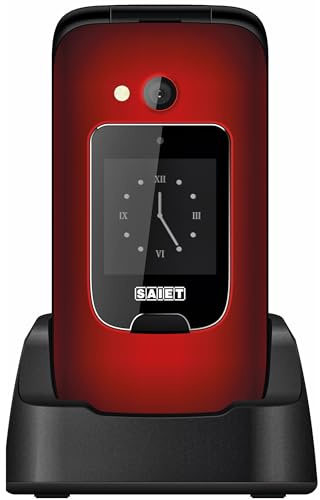 SAIET - Cellulare per Senior Facile da Usare SCUDOtre+ - Telefono per Anziani Tasti e Caratteri Grandi - con Doppio Display Audio Amplificato - Rosso