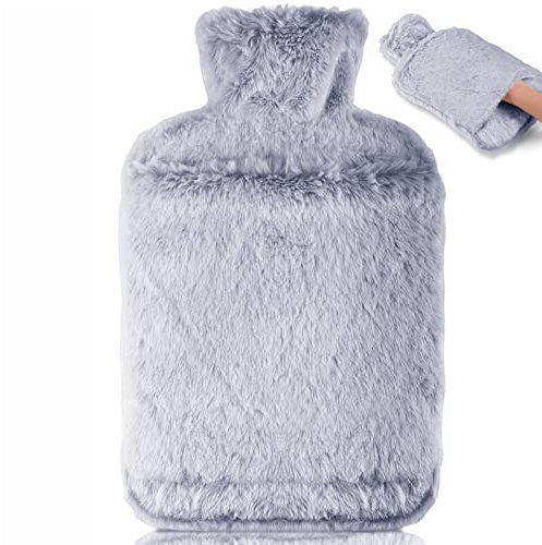 BOLEi Borsa Acqua Calda - 2L Borsa Dell'acqua Calda A Tenuta Stagna, Con Tasca A Marsupio, Gomma Naturale + Borsa Acqua Calda Peluche, Bottiglia di Acqua Calda Grande Mano Caldo (Blu)