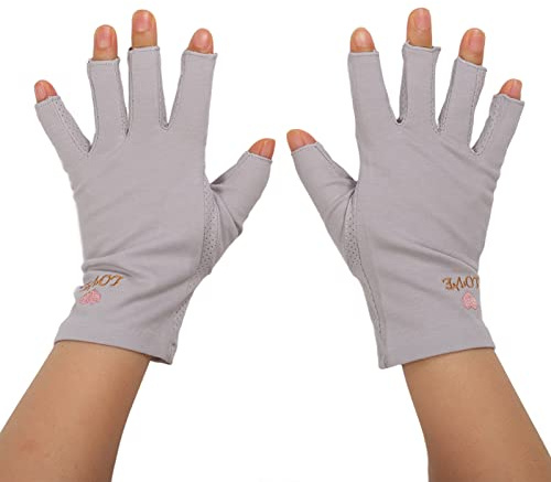 Anti-UV- für Gel-Nagel-Lampen-Maniküre- UV-Schutz Dehnbare Atmungsaktive Fingerlose Faser-Baumwoll-Nagel-Lampen- für Den Heimsalon(Grau)