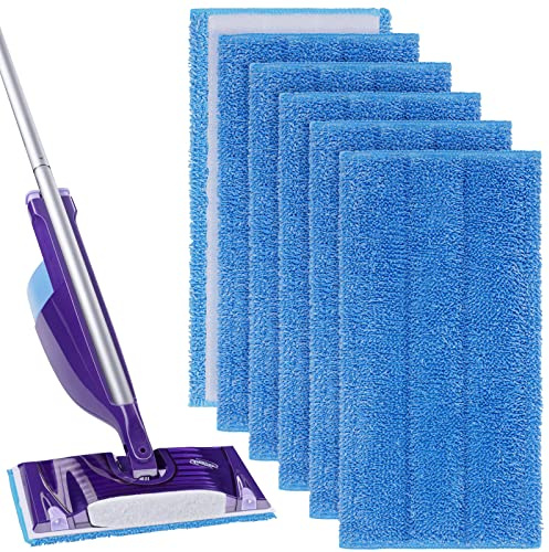 Vicloon Mopa de Microfibra de Repuesto,6 Piezas Almohadillas de Microfibra para Fregona,30cm x 15cm Almohadillas de mopa húmedas Lavables,Mopa de Microfibra para Todo Tipo de Suelos(Azul)