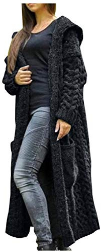 IQYU Cardigan long pour femme en tricot épais - Cardigan long pour femme - Grande taille - Avec capuche - Veste en tricot épais - Pour le printemps - Veste de mi-saison - Automne, Noir , XXXL