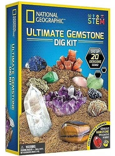 National Geographic Kit ultime de creusement de pierres précieuses – Kits d'excavation fascinants pour enfants avec 20 pierres précieuses et cristaux authentiques | Kits scientifiques éducatifs STEM