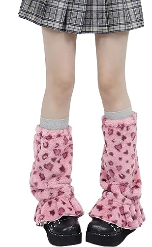 Nanxson Damen Pelzigen Stulpen Winter Leopard Beinstulpen Beinwärmer für Cosplay Party Festival (Rosa)