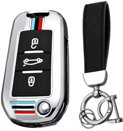 KUNIO Autoschlüsselhülle Passt für Opel Crossland X Zafira Corsa F Grandland Passt für Peugeot 5008 208 308 Passt für Citroen C3 C4 Cactu Schlüsselschutz Metallgehäuse Schlüsselanhänger B Silber