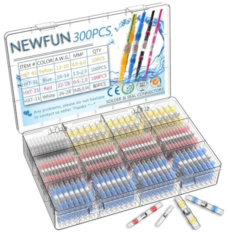 NEWFUN 300Pcs Joint de Soudure Connecteur de Fil-Connecteurs Bout à Bout à Souder par Rétrécissement-Kits de Connecteurs à Souder-Bornes de fil Étanches Isolées pour Automobiles et Navires