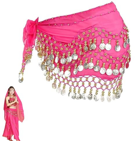 Damen Bauchtanz Gürtel,Bauchtanz Hüfttuch,Bauchtanz Münztuch,Bauchtanz Münzgürtel,Chiffon Hüfttuch,Münzen Gürtel Röcke,Bauchtanz Kostüm Hüfttuch Rock,für Bauchtanz,Lateinamerikanische Tänze,Rose Rot