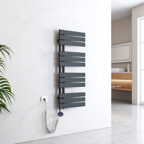 EMKE Scaldasalviette Elettrico con Elemento riscaldante termostatato,1041x400mm 400W，Pannello Asciugamano Elettrico con Asta di Riscaldamento con Timer, Antracite
