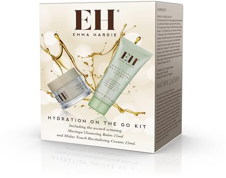 Emma Hardie Hydration On The Go Kit, Gift Set Includes: 15ml Moringa Cleansing Balm & 15ml Midas Touch Revitalising Cream with Hyaluronic Acid, Improves Firmness & Elasticity, Natural & Cruelty Free