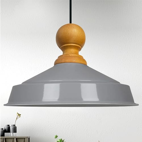 bamyum Asletl Knob Pendelleuchte Esstisch Holz Ø41 cm, Hängelampe Esstisch Holz, Hängelampe Industrial Vintage, Küchenlampe Hängend Vintage, Wohnzimmerlampe Pendelleuchte Grau Metall Küchenlampe