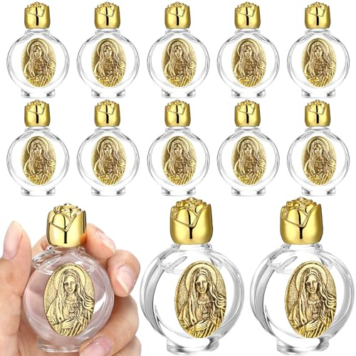 Domensi Weihwasserflaschen aus Glas, geprägtes Glas, leere Reiseflaschen, Mädchen, kleine Flasche, Kirchendekoration für Zuhause, Hochzeit, tragbare Partygeschenke, makelloses Herz Maria, goldfarben,