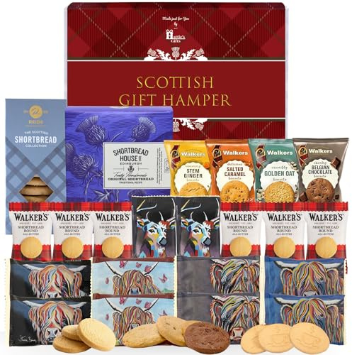 Hattie’s Gifts Scottish Shortbread Biscuits Gift Set 22 Piece | Individually Wrapped Assorted Biscuits and 2 Full-Size Carton | Gourmet Snack Box