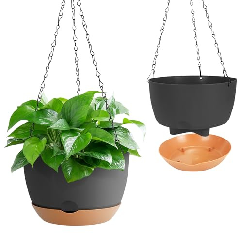 Kunjocy Pack of 2 Hanging Plant Pot, 20CM Diameter Hanging Planters Set 8 Inches Hanging Planters with Chain Hook Garden Hanging Basket for Home Garden Indoor Outdoor (Gray, 20cm)