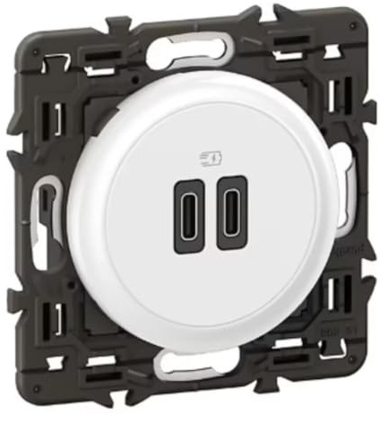 LEGRAND - Prise USB-C Double Céliane - 2 Ports USB-C 3A/20W - Recharge Tous Types d'Equipements Electroniques - Prêt à Installer - Blanc