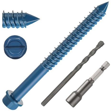 DAYALO Lot de 30 vis à béton à tête hexagonale M6,5 x 83 mm - Vis à béton galvanisée avec foret et clé à douille hexagonale - Pour maçonnerie, béton, architecture, industrie (bleu)