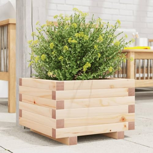 Sufrk Jardinière 40x40x26,5 cm Bois de pin Massif Jardiniere sur Pieds,Bac avec Treillis,Jardiniere Terrasse