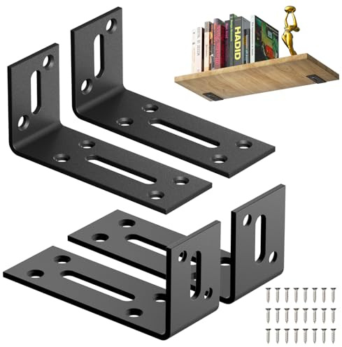 Lot de 4 Équerre Métal Noir 80 x 40 mm Équerre de Fixation | Angle de Montage à 90° En Forme de L Pour Tables, Chaises Et Bibliothèques-Anti-Corrosion, Stable & Durable - Montage Facile