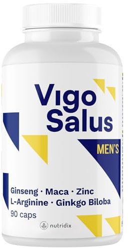 FORMULE HOMMES - Performance + Endurance + Énergie - Maca, Tribulus, Ginseng, Ginkgo Biloba, L Arginine et Zinc Haute Dose | Puissance Vitalité Booster - Vigosalus 90 Capsules