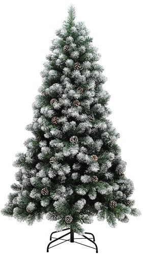 HOMCOM 6ft Artificial Pine Christmas Tree with 774 Branch Tips and Steel Base, Realistic Hinged Tree with Pinecones, Holiday Décor for Home Office, Green