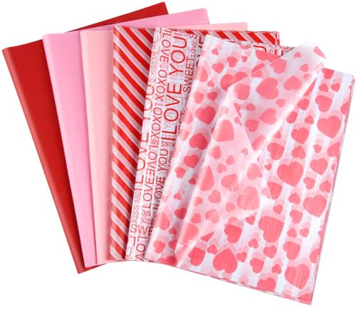 NEBURORA 60 Blatt Seidenpapier zum Valentinstag 35x 50 cm Geschenkpapier mit Herz Großpackung für selbstgemachte Geschenktüten Dekoration für Valentinstag, Hochzeit, Geburtstag, Party