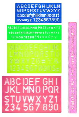 BORISAC 5 Pezzi Normografo per Lettere, Set di Stencil per Lettere in Plastica per Alfabeto, Stencil Lettere Piccole Riutilizzabili, Stencil Lettere Corsivo per Alfabeto, Numeri Assortiti