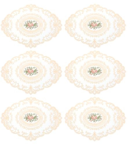 sourcing map Platzdeckchen mit Retro-Spitze, oval, bestickt, französische Häkeldeckchen, Untersetzer, Tassenmatte für Zuhause, Hochzeit, Beige, 6 Stück