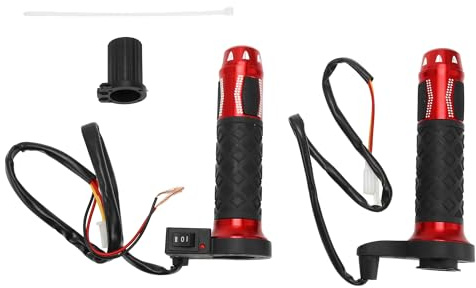 HOPESPANNER 7/8 22mm Heated Motorcycle Hand Grips Cover 12V Handlebar Cover 3 Adjustable Temperature Aluminum Alloy ABS Red 1 Set