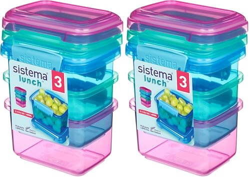 Sistema Lunch Food Storage Containers | 400 ml | Small Snack Pots | BPA-Free Plastic | Assorted Colours | 3 Count (Pack of 2)