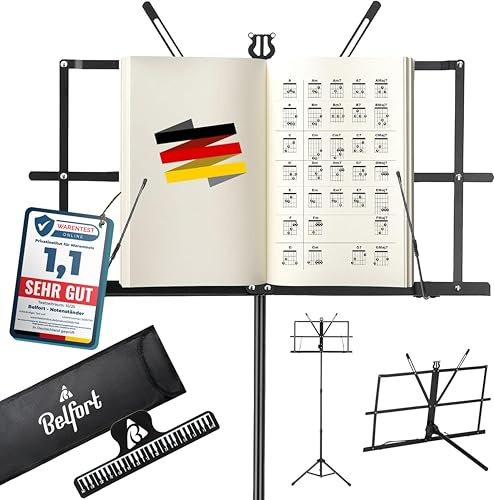 Notenständer Kinder & Erwachsene - Klappbar Stabil (2 in 1 Doppelnutzung für Tisch + Stand) Notenständer Gitarre (Höhenverstellbar) Notenpult mit Tasche - Music Stand Tischnotenständer + Noten Ständer