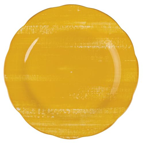 Lot de 6 assiettes plates en porcelaine, bord festonné, jaune, Versilia