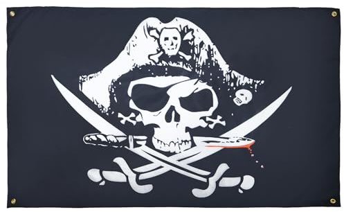 AZ FLAG Drapeau Pirate Sabres 150x90 cm Corsaire Polyester Léger 4 Œillets | Usage intérieur Drapeau décoratif coutures doubles et bords renforcés avec œillets métalliques