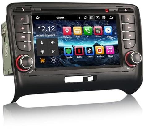 Erisin 7 pollici 8-Core 4GB+64GB Android 14 Autoradio GPS Navigatore per AUDI TT MK2 Supporto Bluetooth 5.0 CarPlay Android Auto DSP WiFi 4G USB FM RDS DAB+ OBD2 Lettore CD DVD Controllo al volante