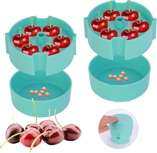 EntfernerKirschenentsteiner mit Auffangbehälter, Kirschentsteiner Manuell, Kirschkernentferner, Kirschen Kirschentsteiner, Entkerner Kirschen für Kirschen Oliven Pflaume Küchenwerkzeuge (2PCS)