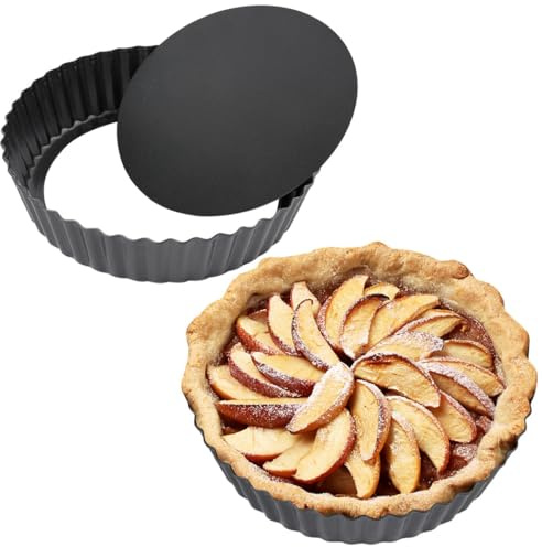 Tressify 2 Pack 9 Inch Tart Pans, Carbon Steel Pie Dishes with Removable Bottom, Fluted Round Quiche Bakeware, Nonstick, Easy to Use & Maintain