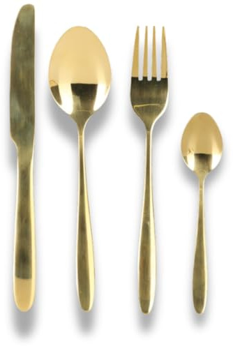 Envenzo Cutlery Set Stainless Steel24-Piece – Dinner Knife Fork Spoon Teaspoon Set for 6 – Silver/Black/Gold Mirror Polished and Dishwasher Safe for Home, Kitchen (Gold)