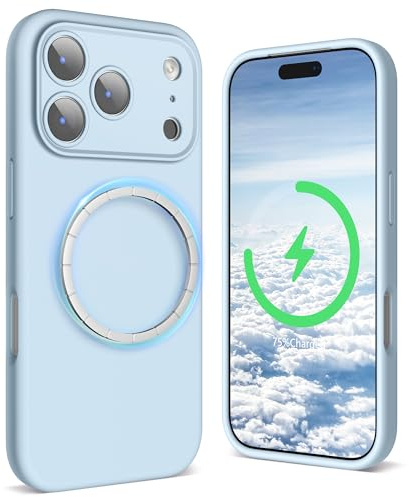 SURPHY Cover Magnetica per iPhone 17 Pro Max con Cavi Dati (6,9), Custodia per iphone 17 Pro Max Silicone con Protezione Fotocamera,Antiurto, Resistente, Leggera,Blu Nuvola