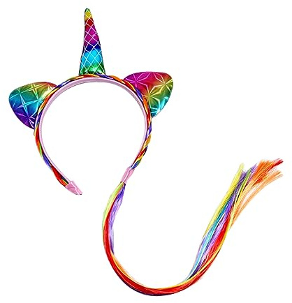 CLISPEED Einhorn Haarreif mit Bunten Kunsthaar Extensions Leichtes Formstabiles Haarteil Farbenfrohes Party Accessoire für Mädchen Fantasievolles Kopfschmuck für Festlichkeiten