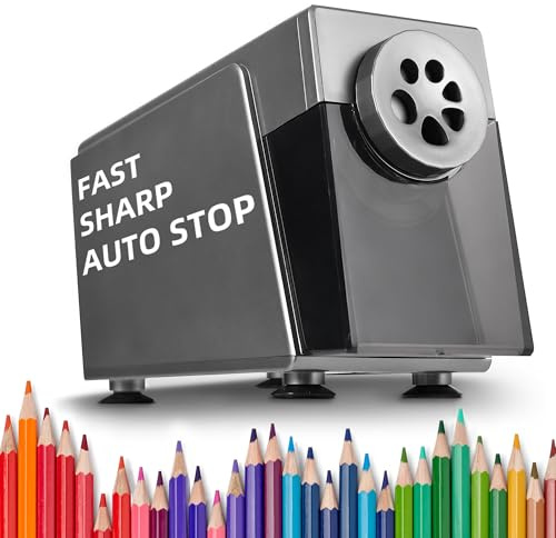 ZMOL Heavy Duty Electric Pencil Sharpener for Classroom, 6 Holes, Stronger Helical Blade, Auto Stop, Plug in, Suitable for 6-12mm No.2/Colored Pencils, Teachers,School & Home Silver US Plug Only