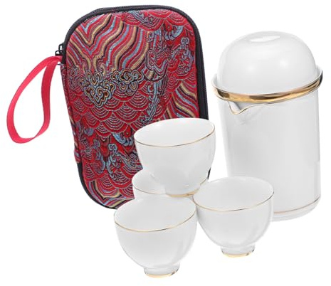 Ciieeo Service à Thé Portable Céramique Style Kung Fu avec Tasses et Étui de Transport pour Voyages Pique-niques et Bureau Inclut Accessoires