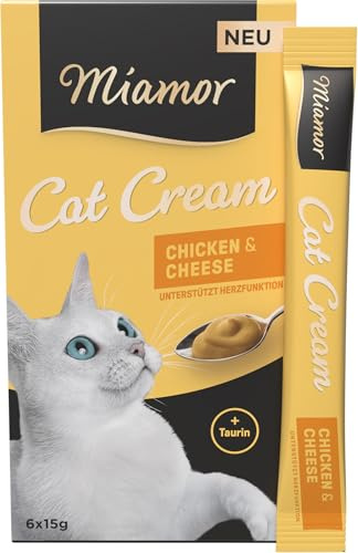 Miamor – Cat Snack (Cream) | Snack för att skämma bort vuxna katter. Kompletterande foder i portionspåse utan socker och konstgjorda tillsatser | 11 x 6 x 15 g kyckling och ost