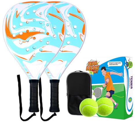Padel Racket Set of 2 - ABS Surface & EVA Foam Core, Beach Paddle Tennis Racquets for Adults, Including 2 Balls & Carry Bag - Outdoor, Sand, Backyard, Pool Fun