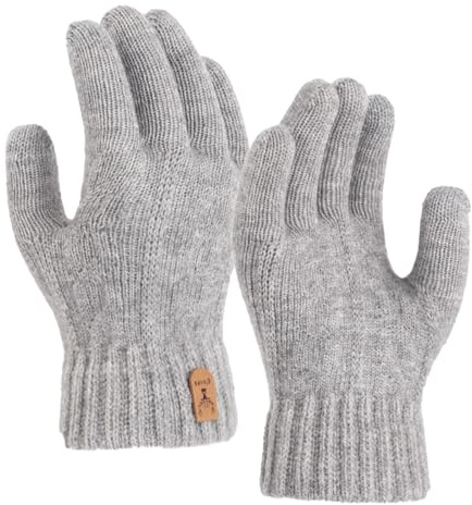 VEGCOO 1 Paar Damen Winterhandschuhe mit Fleecefutter, Winter Warme Handschuhe mit Fleece Futter, Touchscreen Dicke Strickhandschuhe, Winter Warme Handschuhe für Herren Damen (Grau)