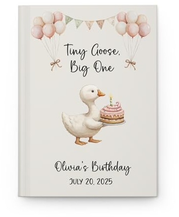 Hilis Custom One Silly Goose 1st Birthday Guest Book, Personalized Baby Boy or Girl Memory Keepsake Journal, A5 Hardcover Lined Notebook Gift D228A