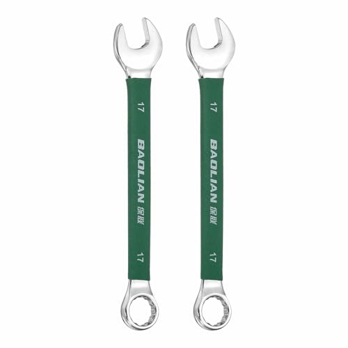 HARFINGTON 2 Pcs 17mm Metric Combination Wrench 10 Degree Offset 12 Point Cr-V Steel Single Open End Spanner Wrenches for Automotive Repair Furniture Assembly