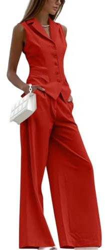 shownicer Ensemble 2 Pièces pour Femme avec Gilet et Pantalon Costume Taille Haute Pantalon Costume d'affaires Ensembles de Bureau D'été A Rouge L