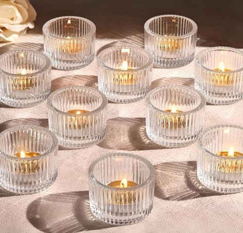 sengcengs värmeljushållare set om 12, klart litet värmeljus av glas, värmeljusglas, värmeljushållare för heminredning, skrivbordsdekoration, festdekoration, födelsedagsfest, bröllop