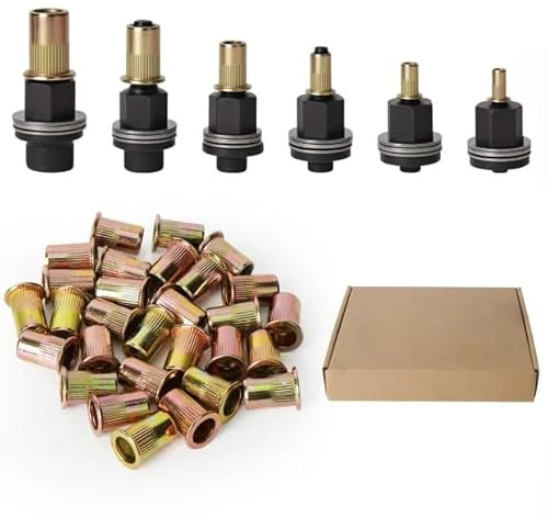 186 Stück Nietmutternzange Set,Nietenzange Nietmuttern,Pressfit Mutter Manuelles Nietwerkzeug Set,M3/M4/M5/M6/M8/M10 Blindnietmuttern für Blech, Rohr und Automobilanwendungen 30 Mutternpro Größe