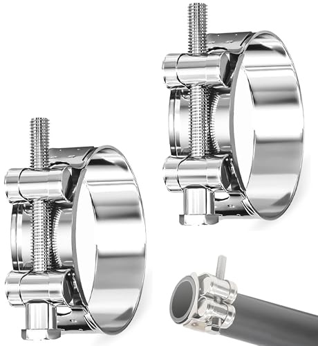 LEOUEANR 2Pcs Joint Bolt Clamps, Stainless Steel 304 Adjustable Hose Clamps & Exhaust Pipe Clamps (52-55 mm, Band Width 24 mm)