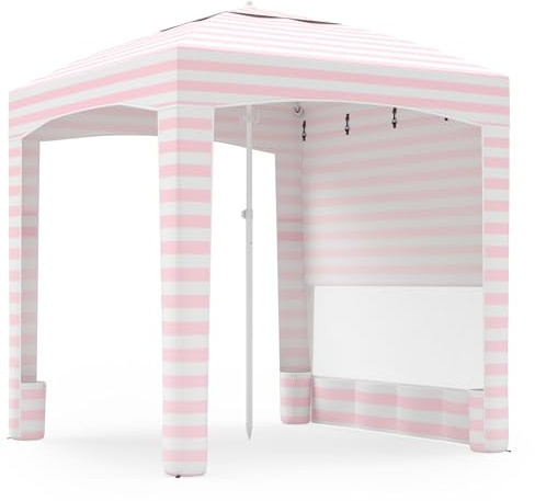 HOMASIS Tenda da Spiaggia Portatile 1,8 x 1,8 m, Parasole Spiaggia con Protezione Solare Regolabile in Altezza, Gazebo con Parete Laterale Rimovibile, Tenda con Borsa per il Trasporto (N. Rosa) | Gazebo da Spiaggia Pop-Up con Borsa da Trasporto, Protezione Solare, Parasole da Mare con Portasciugamani per Vacanze