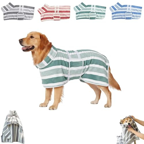 Schnelltrocknender Hundebademantel Mit Verstellbarem Bauchband, 2026 Neuer Hundebademantel, Ultraweicher, Saugfähiger Handtuchmantel Für Hunde, Für Kleine, Mittlere Und Große Hunde (Grün,M)